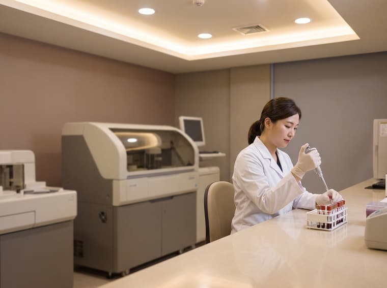 Labormitarbeiterin analysiert Blutproben